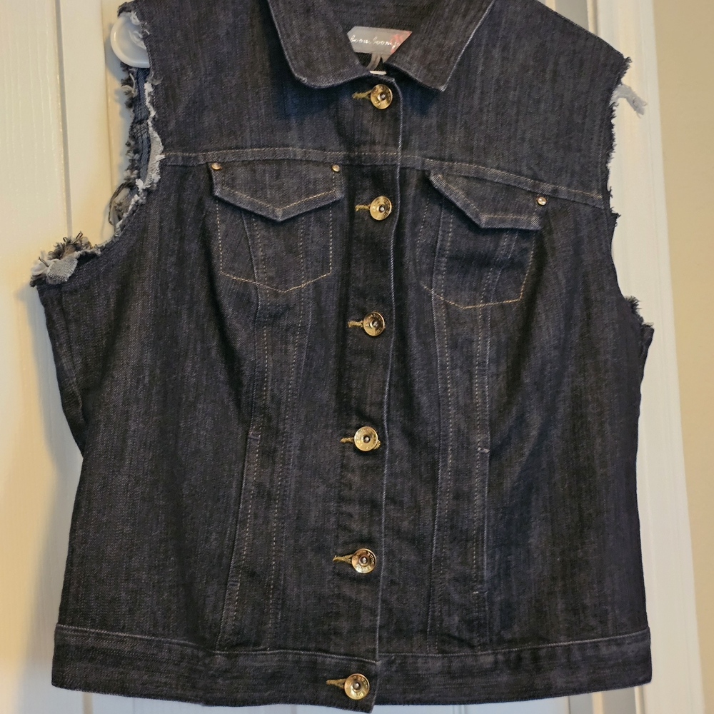 Boom Boom Jeans Dark Denim Vest with Metallic Accents